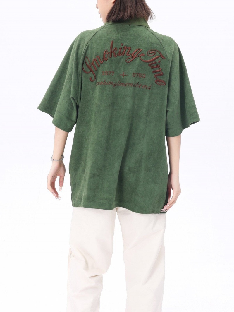 T Shirts Aelfric Eden Embroidery Rabbit Washed Daim Polo Tee Vert | VPM-80564136